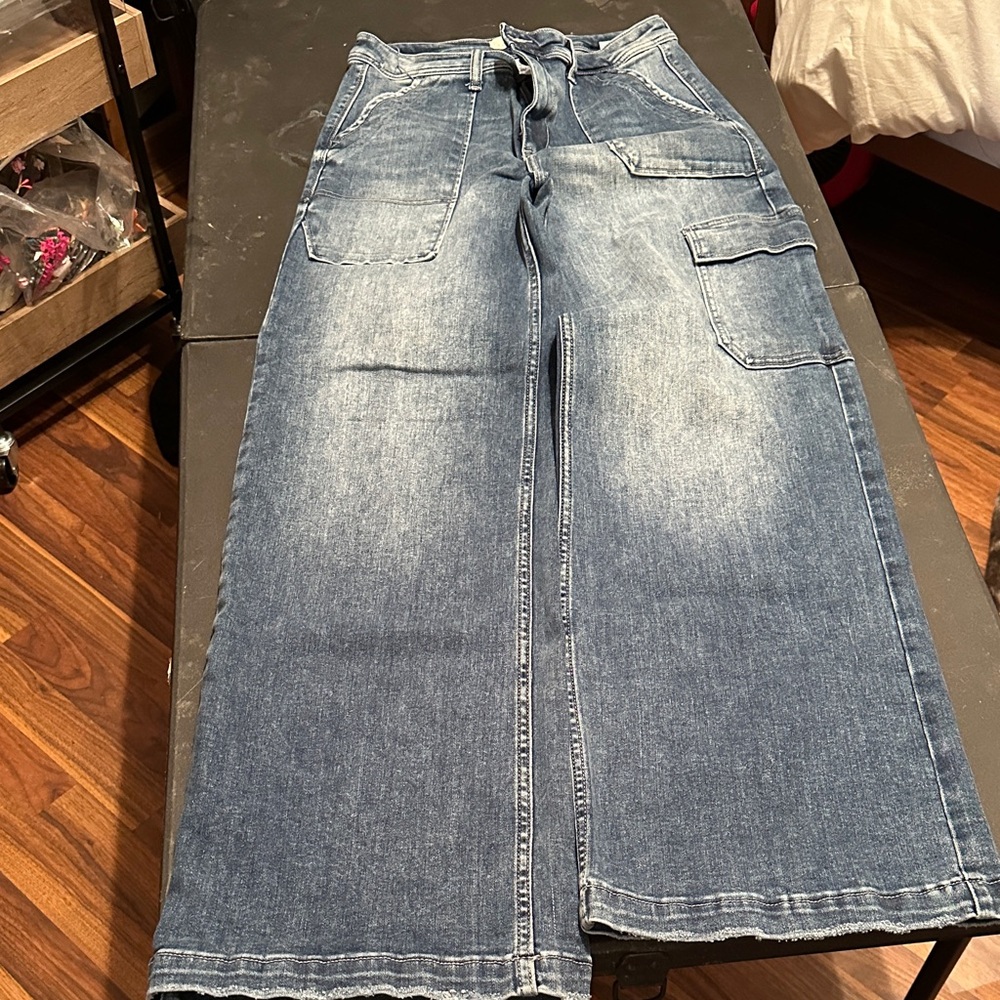 Wide Leg Blue Denim Jeans